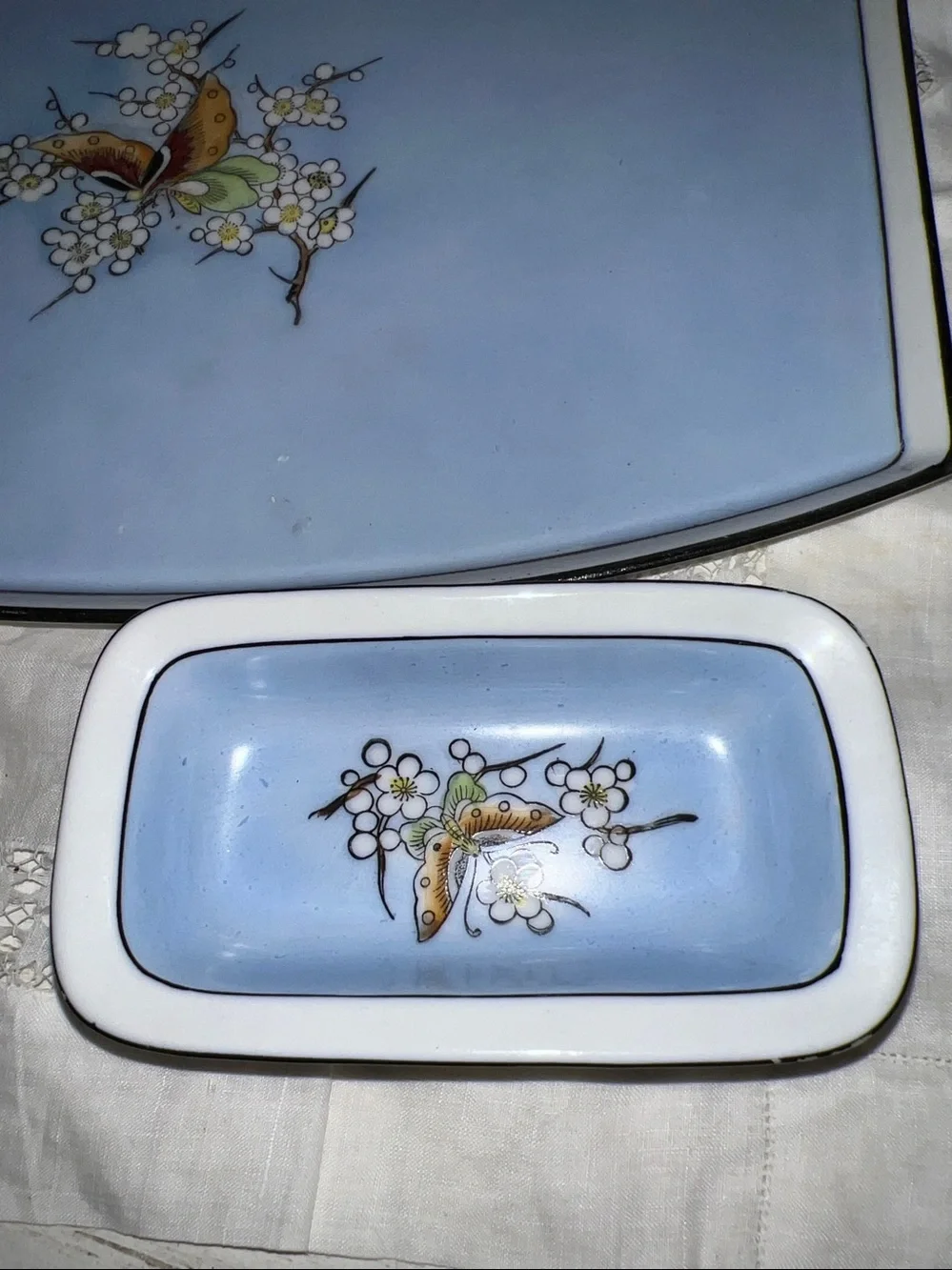 Vintage Noritake Japan hand painted vanity set dogwood butterfly